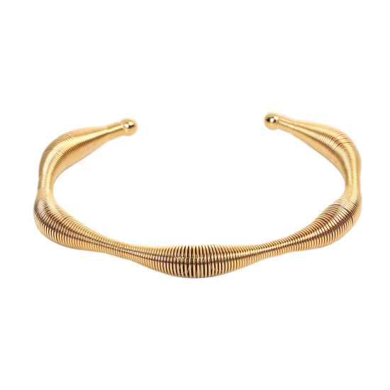 Imagen de 304 Acero Inoxidable Abierta Cuff Brazaletes Pulseras Chapado en Oro Ola Elástico 17.5cm longitud, 1 Unidad