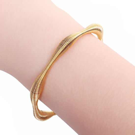 Imagen de 304 Acero Inoxidable Abierta Cuff Brazaletes Pulseras Chapado en Oro Ola Elástico 17.5cm longitud, 1 Unidad