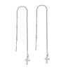 Picture of 304 Stainless Steel Ear Thread Threader Earring Silver Tone Cross Sparkledust 12.7cm(5")long , Post/ Wire Size: (21 gauge) 1 Pair