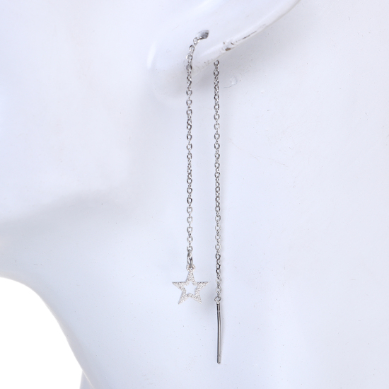 Imagen de 304 Acero Inoxidable Cadena Pendiente Tono de Plata Estrellas de cinco puntos Polvo Estelar 12.5cmlongitud, Post/ Wire: (21 gauge) 1 Par