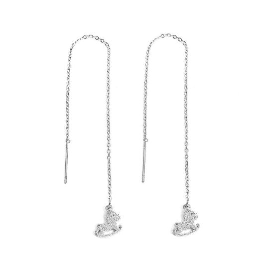 Imagen de 304 Acero Inoxidable Cadena Pendiente Tono de Plata Estrellas de cinco puntos Polvo Estelar 12.5cmlongitud, Post/ Wire: (21 gauge) 1 Par