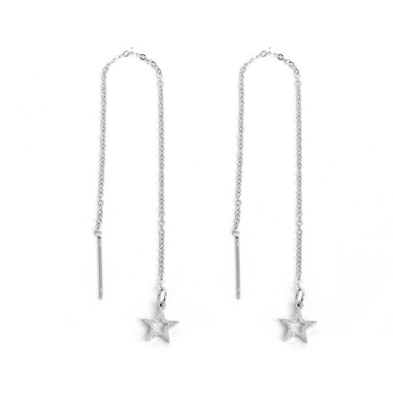 Imagen de 304 Acero Inoxidable Cadena Pendiente Tono de Plata Estrellas de cinco puntos Polvo Estelar 12.5cmlongitud, Post/ Wire: (21 gauge) 1 Par