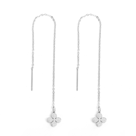 304 Acero Inoxidable Cadena Pendiente Tono de Plata Trébol de cuatro hojas Polvo Estelar 12.5cmlongitud, Post/ Wire: (21 gauge) 1 Par
