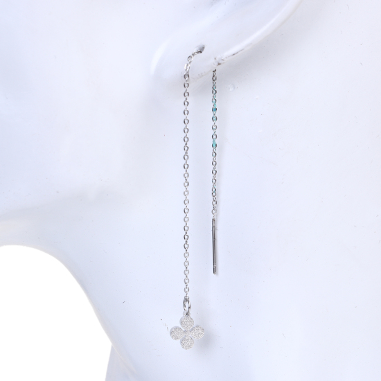 Immagine di 304 Acciaio Inossidabile Catenella a orecchino Tono Argento Trifoglio del quattro-foglio Polvere di Stelle 12.5cm lungo Filo Dimensione: (21 misura) 1 Paio