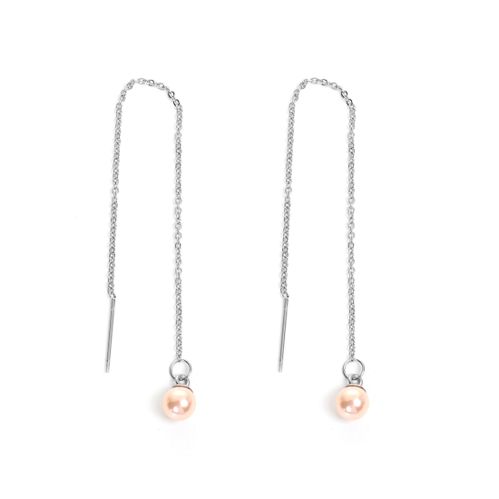 Immagine di 304 Acciaio Inossidabile Catenella a orecchino Tono Argento Palla 12.5cm lungo Filo Dimensione: (21 misura) 1 Paio