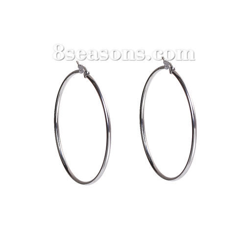 Immagine di 304 Acciaio Inossidabile orecchino cerchio Tono Argento 36mm x 34mm, Diametro Filo: (21 misura), 1 Paio