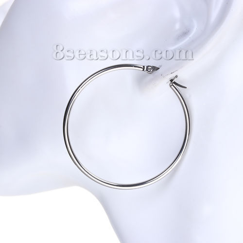 Immagine di 304 Acciaio Inossidabile orecchino cerchio Tono Argento 36mm x 34mm, Diametro Filo: (21 misura), 1 Paio