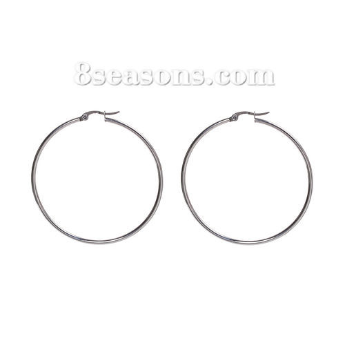 Immagine di 304 Acciaio Inossidabile orecchino cerchio Tono Argento 65mm x 63mm, Diametro Filo: (21 misura), 1 Paio