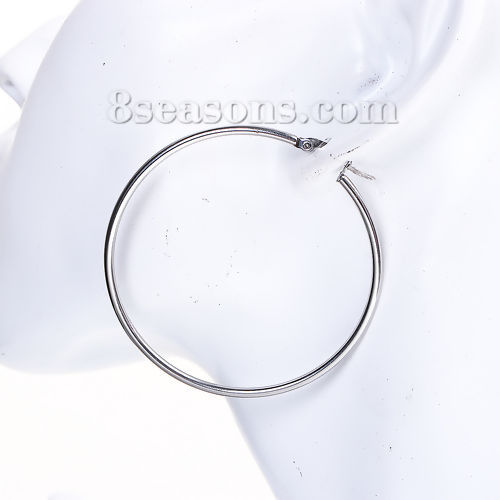 Immagine di 304 Acciaio Inossidabile orecchino cerchio Tono Argento 65mm x 63mm, Diametro Filo: (21 misura), 1 Paio
