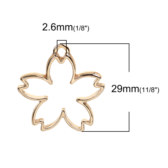Picture of Zinc Based Alloy Open Back Bezel Pendants For Resin Sakura Flower Gold Plated 32mm(1 2/8") x 30mm(1 1/8"), 1 Piece