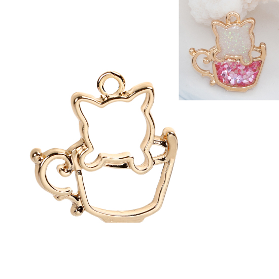 Picture of Zinc Based Alloy Open Back Bezel Pendants For Resin Cat Animal Gold Plated 25mm(1") x 24mm(1"), 1 Piece