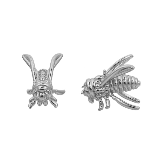 Picture of Brass 3D Charms Balloon Bee Animal Silver Tone 23mm( 7/8") x 17mm( 5/8"), 1 Piece                                                                                                                                                                             