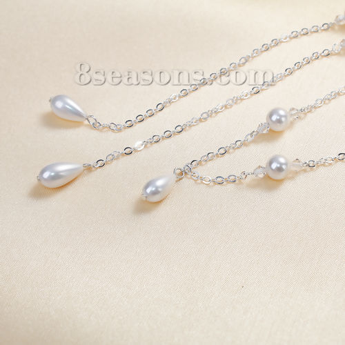 Image de Collier de Mariage Arrière en Acrylique Rond Argenté Blanc Goutte d'Eau Imitation Perles 118.5cm long, 1 Pièce