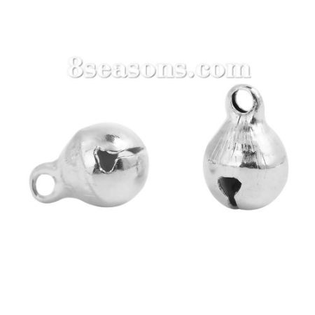 Brass Charms Bell Silver Plated 9mm( 3/8") x 6mm( 2/8"), 100 PCs