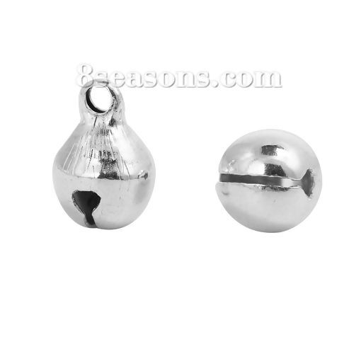 Picture of Brass Charms Bell Silver Plated 9mm( 3/8") x 6mm( 2/8"), 100 PCs                                                                                                                                                                                              