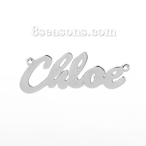 Picture of 304 Stainless Steel Name Connectors Silver Tone Message " Chloe " 31mm(1 2/8") x 11mm( 3/8"), 1 Piece