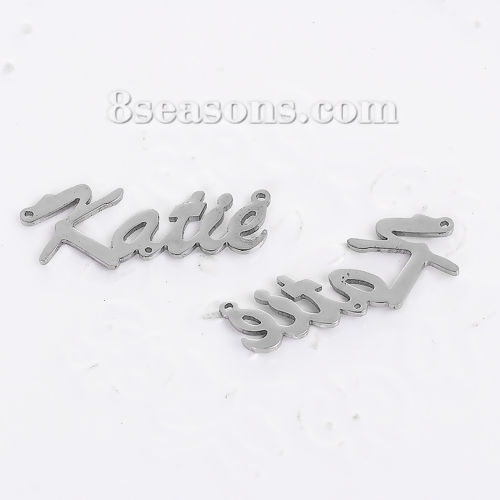 Immagine di 304 Acciaio Inossidabile Nome Connettore Accessori Tono Argento Lettere Disegno Katie 31mm x 13mm, 1 Pz