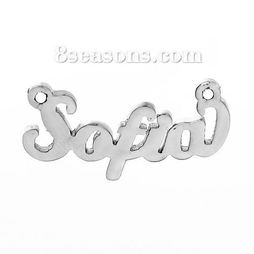 Immagine di 304 Acciaio Inossidabile Nome Connettore Accessori Tono Argento Lettere Disegno Sofia 21mm x 11mm, 1 Pz