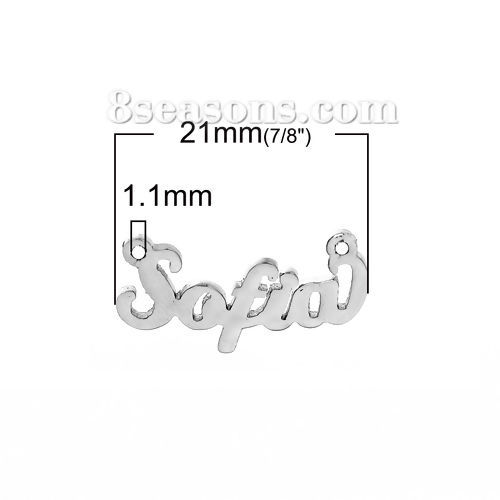 Immagine di 304 Acciaio Inossidabile Nome Connettore Accessori Tono Argento Lettere Disegno Sofia 21mm x 11mm, 1 Pz