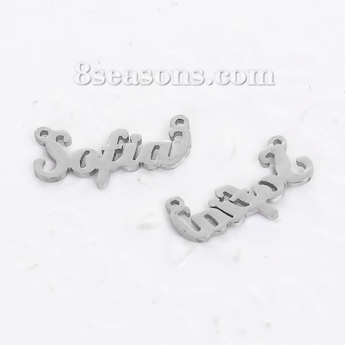 Immagine di 304 Acciaio Inossidabile Nome Connettore Accessori Tono Argento Lettere Disegno Sofia 21mm x 11mm, 1 Pz