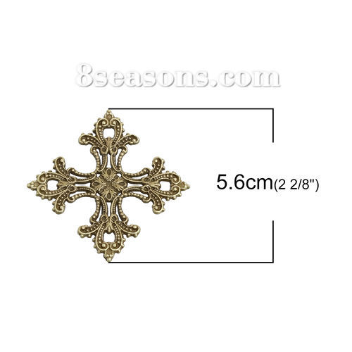 Image de Pendentifs en Alliage de Zinc Croix Fleurs Creuses Bronze Antique 56mm x 56mm, 10 Pcs