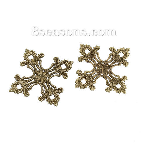 Image de Pendentifs en Alliage de Zinc Croix Fleurs Creuses Bronze Antique 56mm x 56mm, 10 Pcs