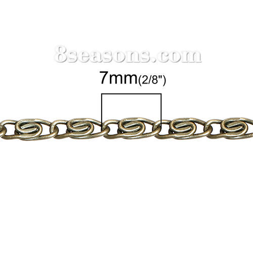 Picture of Iron Based Alloy Scroll Chain Findings Antique Bronze 7x2.8mm( 2/8" x 1/8"), 5 M