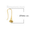 Picture of Brass Ear Wire Hooks Earring Findings Morning Glory Flower Gold Plated (Fits 8mm Beads) 27mm(1 1/8") x 8mm( 3/8"), Post/ Wire Size: (19 gauge), 5 PCs                                                                                                         