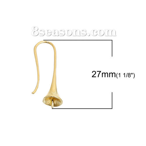 Bild von Messing Ohrring Ohr Haken Ohrringe Blaue Prunkwinde Vergoldet (für 8mm Perlen) 27mm x 8mm, Drahtstärke: (19 gauge) , 5 Stück