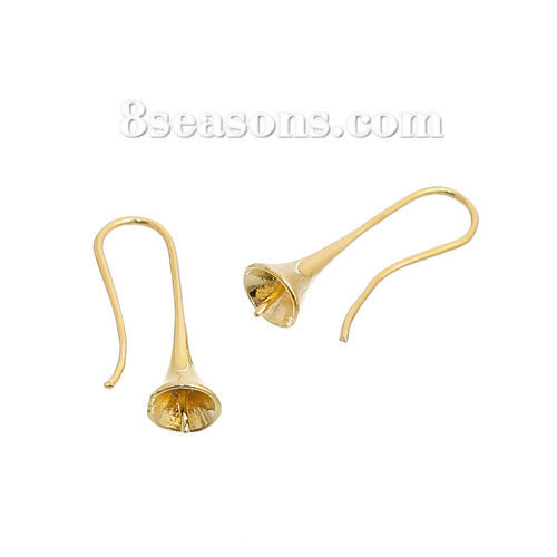 Bild von Messing Ohrring Ohr Haken Ohrringe Blaue Prunkwinde Vergoldet (für 8mm Perlen) 27mm x 8mm, Drahtstärke: (19 gauge) , 5 Stück