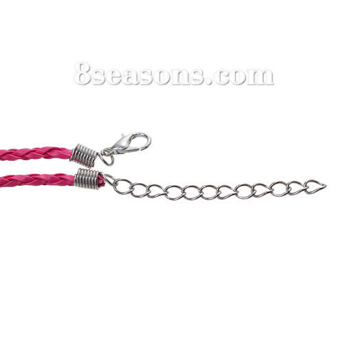 Picture of PU Leather Braiding Waved String Braided Friendship Bracelets Fuchsia 20cm(7 7/8") long, 10 PCs