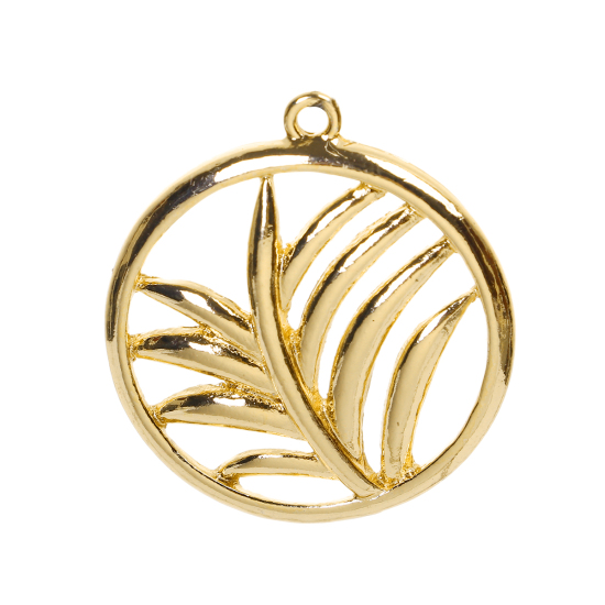 Imagen de Zamak Colgantes Palmera Chapado en Oro 33mm x 29mm, 5 Unidades