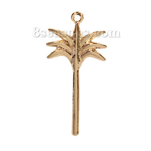 Picture of Zinc Based Alloy Pendants Palm Tree Gold Plated 43mm(1 6/8") x 20mm( 6/8"), 5 PCs