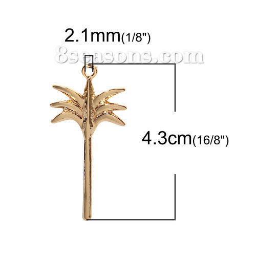 Bild von Zinklegierung Anhänger Palme Vergoldet 43mm x 20mm, 5 Stück