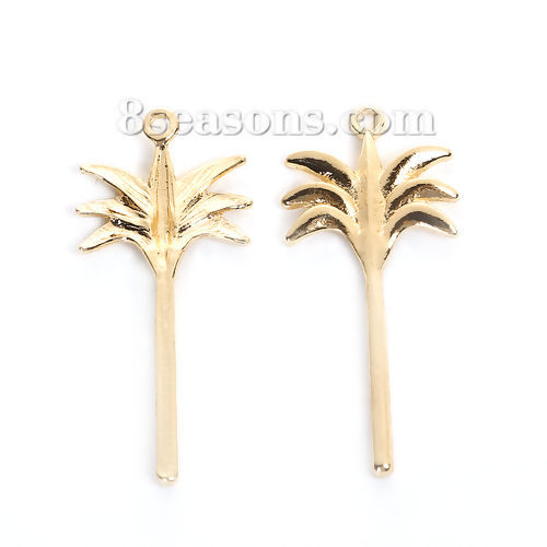 Bild von Zinklegierung Anhänger Palme Vergoldet 43mm x 20mm, 5 Stück