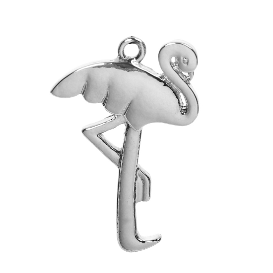 Picture of Zinc Based Alloy Charms Flamingo Silver Tone 29mm(1 1/8") x 18mm( 6/8"), 10 PCs