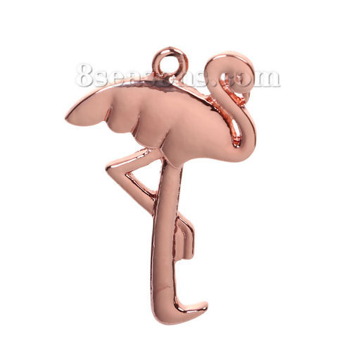 Picture of Zinc Based Alloy Charms Flamingo Rose Gold 29mm(1 1/8") x 18mm( 6/8"), 10 PCs