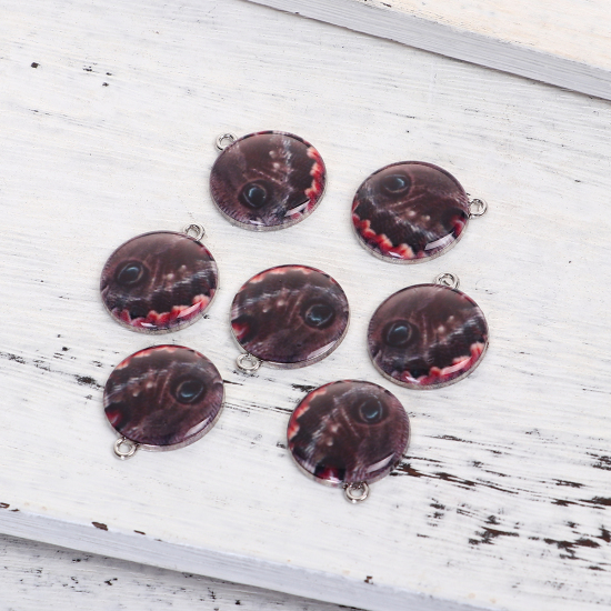 Bild von Zinklegierung Schmetterlingsflügel Charms Rund Silberfarbe Bunt 23mm x 20mm, 10 Stück