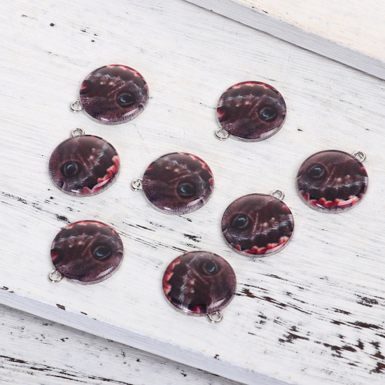 Bild von Zinklegierung Schmetterlingsflügel Charms Rund Silberfarbe Bunt 23mm x 20mm, 10 Stück