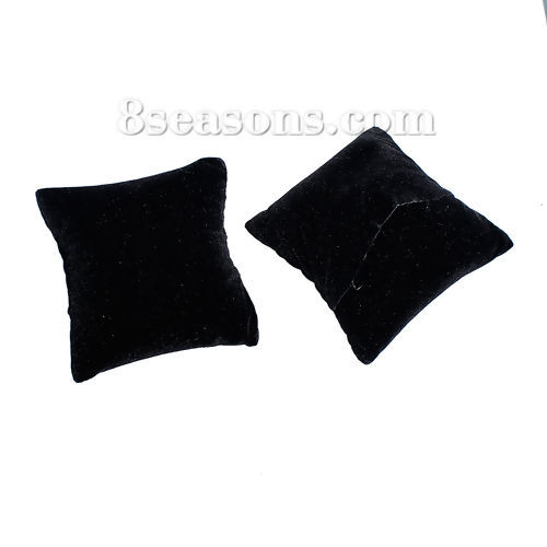 Picture of Velvet Jewelry Displays Watch Display Pillow Black 88mm(3 4/8") x 80mm(3 1/8") , 3 PCs