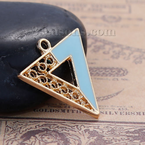 Immagine di Lega di Zinco Colore Contrasto Charms Triangolo Oro Placcato Menta Verde Smalto 22mm x 22mm , 5 Pz