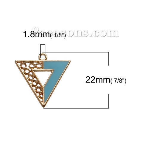 Immagine di Lega di Zinco Colore Contrasto Charms Triangolo Oro Placcato Menta Verde Smalto 22mm x 22mm , 5 Pz