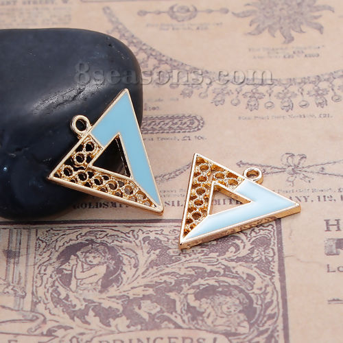 Immagine di Lega di Zinco Colore Contrasto Charms Triangolo Oro Placcato Menta Verde Smalto 22mm x 22mm , 5 Pz