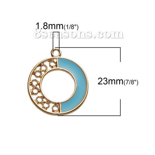 Immagine di Lega di Zinco Colore Contrasto Charms Tondo Oro Placcato Menta Verde Smalto 23mm x 20mm , 5 Pz