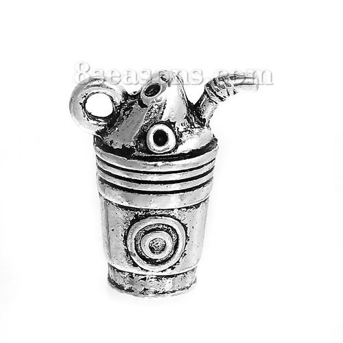 Picture of Zinc Based Alloy 3D Charms Cup Tableware Antique Silver Color 17mm( 5/8") x 14mm( 4/8"), 5 PCs