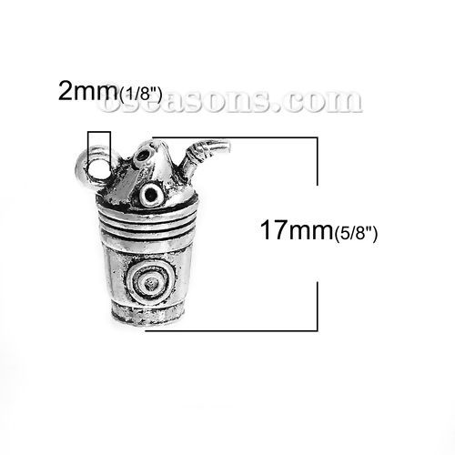 Picture of Zinc Based Alloy 3D Charms Cup Tableware Antique Silver Color 17mm( 5/8") x 14mm( 4/8"), 5 PCs