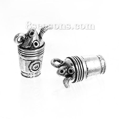 Picture of Zinc Based Alloy 3D Charms Cup Tableware Antique Silver Color 17mm( 5/8") x 14mm( 4/8"), 5 PCs
