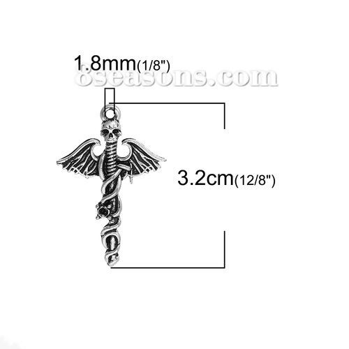 Immagine di Lega di Zinco Halloween Ciondoli Cranio Argento Antico Ali (Addetti ss3 Strass) 32mm x 21mm , 5 Pz