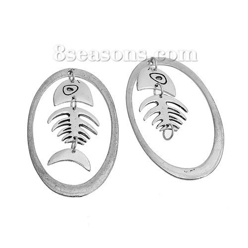 Bild von Zinklegierung Anhänger Gräte Antiksilber Oval 56mm x 35mm, 5 Stück