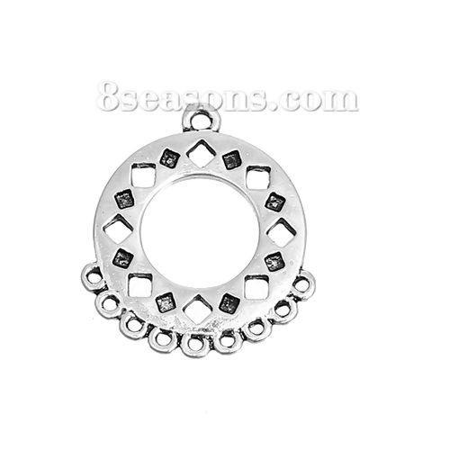 Image de Connecteurs en Alliage de Zinc Géométrique Argent Vieilli Rond 25mm x 22mm, 4 Pcs